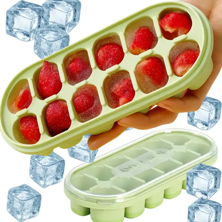 Kalup za led s poklopcem i silikonskim dnom, 12 kockica – razne boje